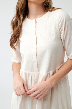Womens cream 1/2 sleeve hidden placket modest dress
